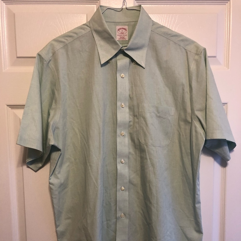 Brooks Brothers 346, Green, Regular Fit, Non-iron, All Cotton, Button, Size 17